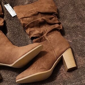 Maurices Brown Heeled Boots with Elastic Panels